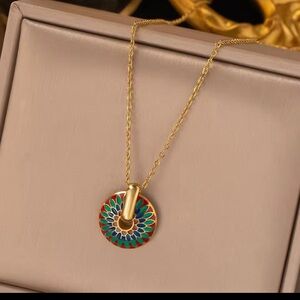 Gold and Multicolor Pendant Necklace
